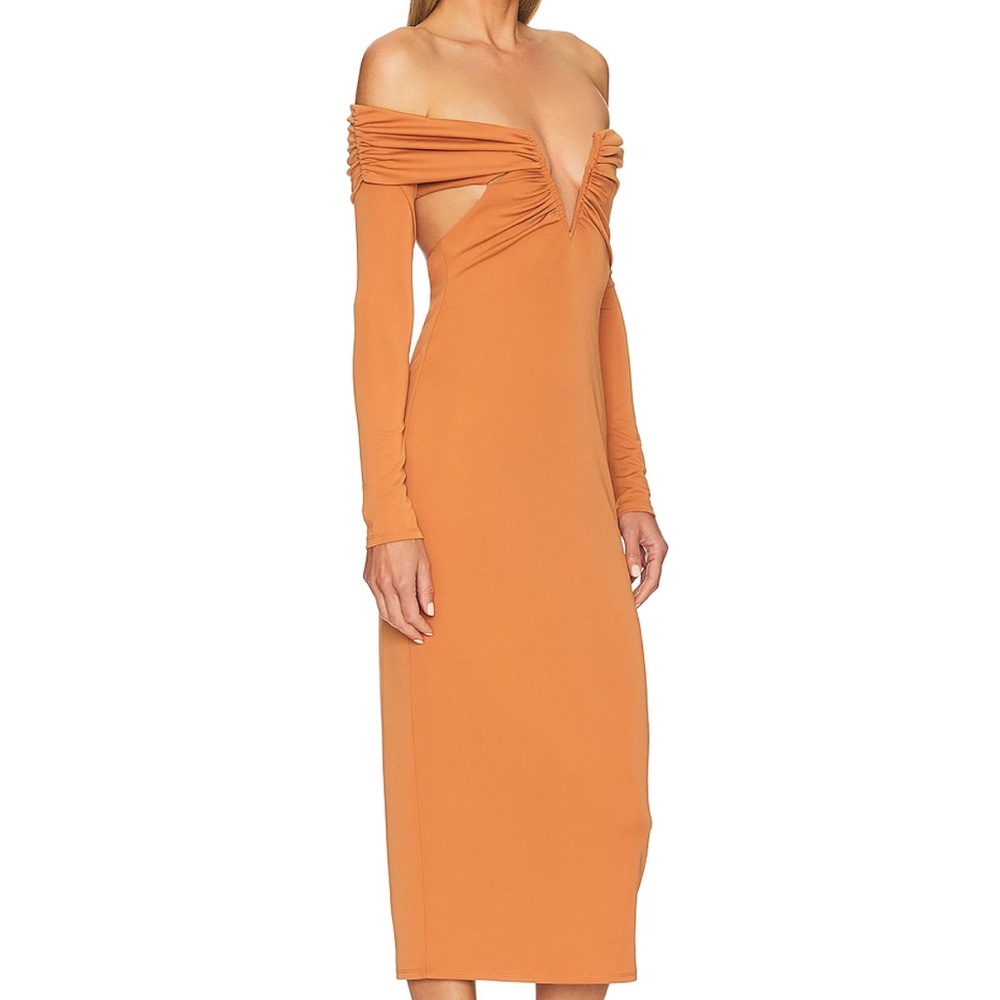 Revolve Sacha Midi Off The Shoulder Cocktail Orange Rust Dress